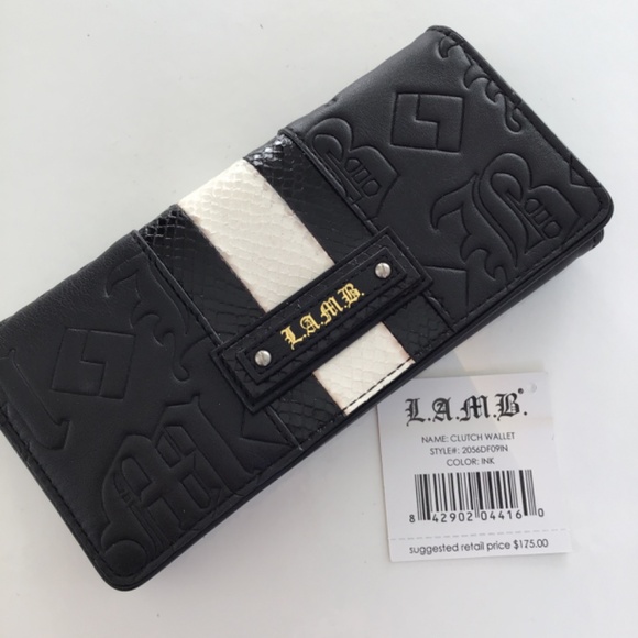 L.A.M.B. by Gwen Stefani black clutch wallet with b/w snake skin like detail - Picture 8 of 8